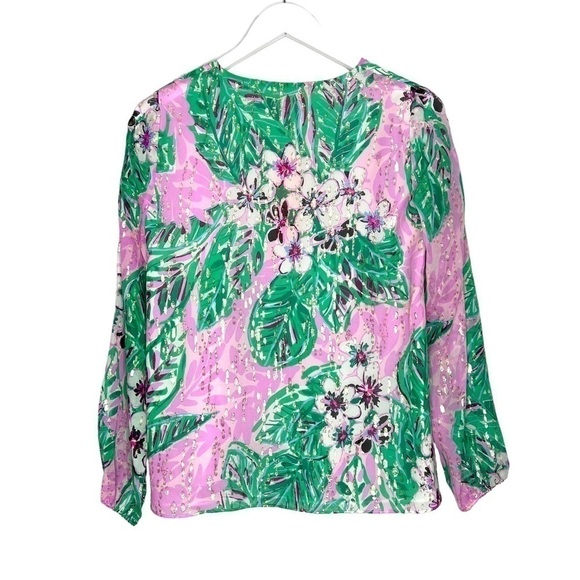 Lilly Pulitzer Aaron Silk Top Magnolia Lilac Leidees Night Size XS NEW - Picture 6 of 14